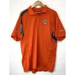 NFL Miami Dolphins Polo Shirt Men's REEBOK Polo Embroidered Large Orange VINTAGE